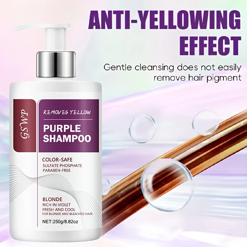 GSWP Yellow-Purple Color-Removing Shampoo, deeply cleanses, moisturizes hair, neutralizes brassy tones, protects dyed hair.250g