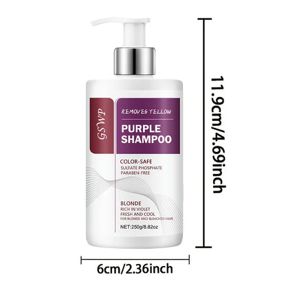 GSWP Yellow-Purple Color-Removing Shampoo, deeply cleanses, moisturizes hair, neutralizes brassy tones, protects dyed hair.250g