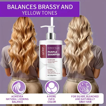 GSWP Yellow-Purple Color-Removing Shampoo, deeply cleanses, moisturizes hair, neutralizes brassy tones, protects dyed hair.250g