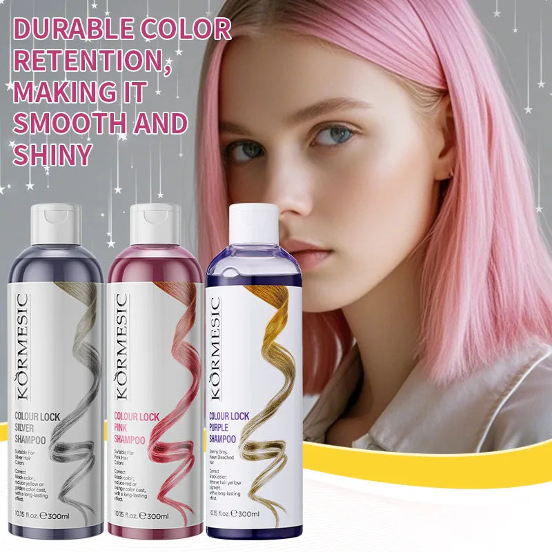 Color Locking Shampoo Pink Silver Purple Color Fixing Hair Shampoo Brightening Cleansing Care Shine Restoration for Dyed 300ml