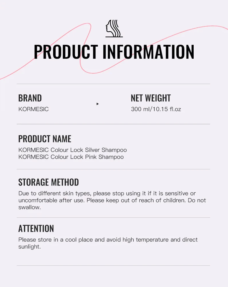 Color Locking Shampoo Pink Silver Purple Color Fixing Hair Shampoo Brightening Cleansing Care Shine Restoration for Dyed 300ml