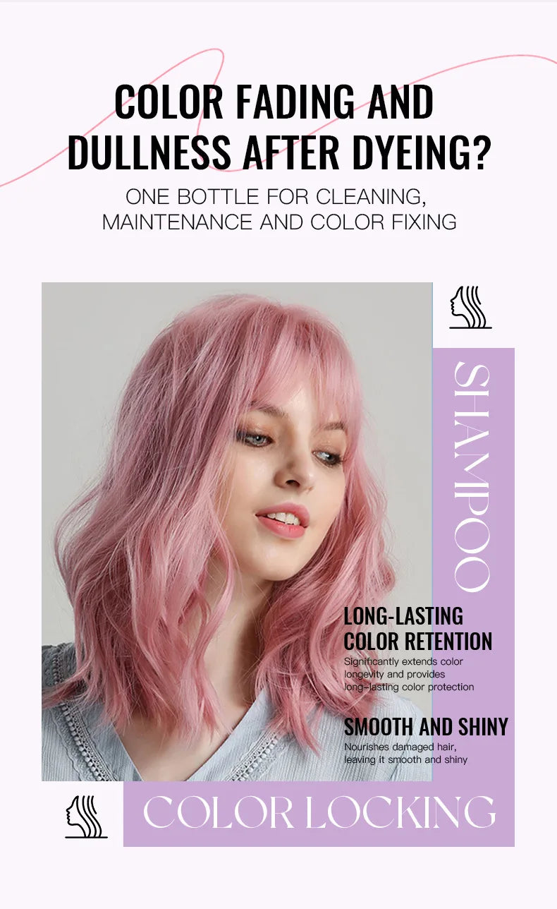 Color Locking Shampoo Pink Silver Purple Color Fixing Hair Shampoo Brightening Cleansing Care Shine Restoration for Dyed 300ml