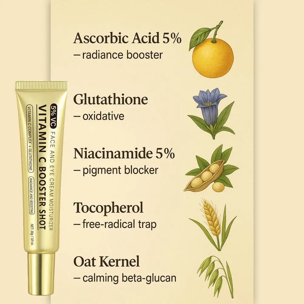 Vitamin C Booster Shot Serum with Glutathione, Niacinamide and Vitamin E Lightweight Brightening Face Serum Hydrate & Boost Glow