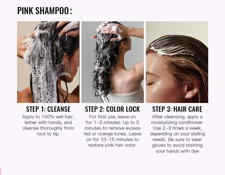 Color Locking Shampoo Pink Silver Purple Color Fixing Hair Shampoo Brightening Cleansing Care Shine Restoration for Dyed 300ml