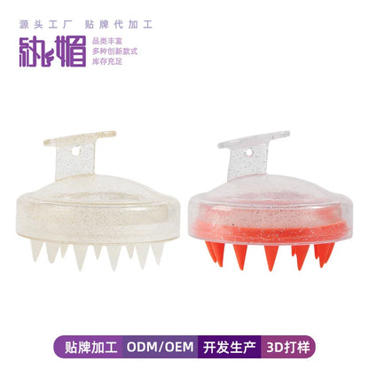 Hair Washing Tool, Scalp Brush, Head Massage Comb, Soft Rubber, Hair Comb, Transparent Sparkling Gold and Silver Shampoo Brush