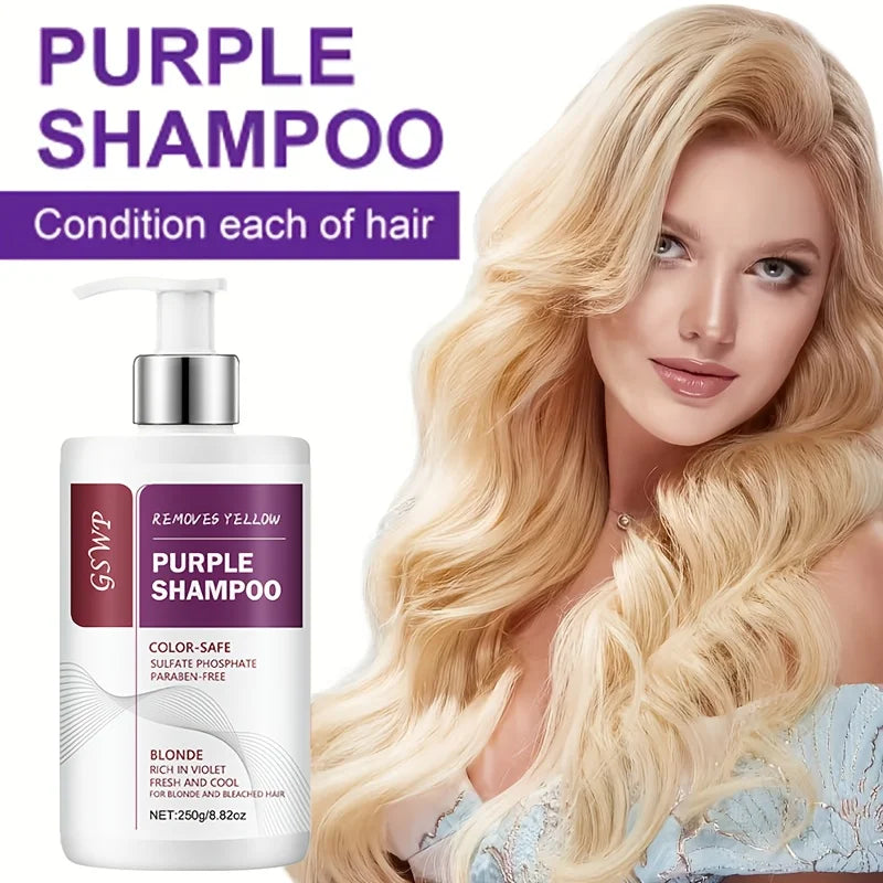 GSWP Yellow-Purple Color-Removing Shampoo, deeply cleanses, moisturizes hair, neutralizes brassy tones, protects dyed hair.250g