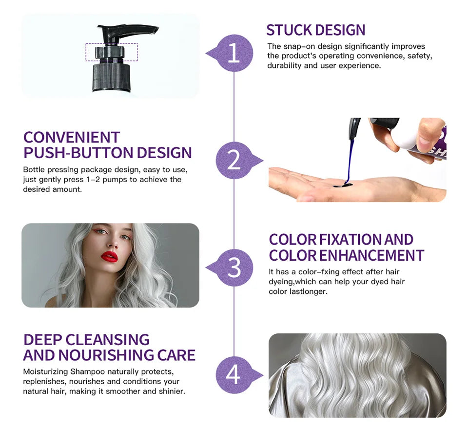 300ml Shampoo Lock Color Purple Shampoo Blonde Hair Bleaching Yellow Removing Linen Gray Silver Color Hair Dye шампунь для волос