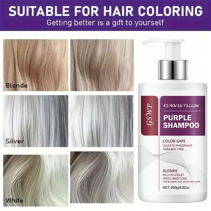 GSWP Yellow-Purple Color-Removing Shampoo, deeply cleanses, moisturizes hair, neutralizes brassy tones, protects dyed hair.250g