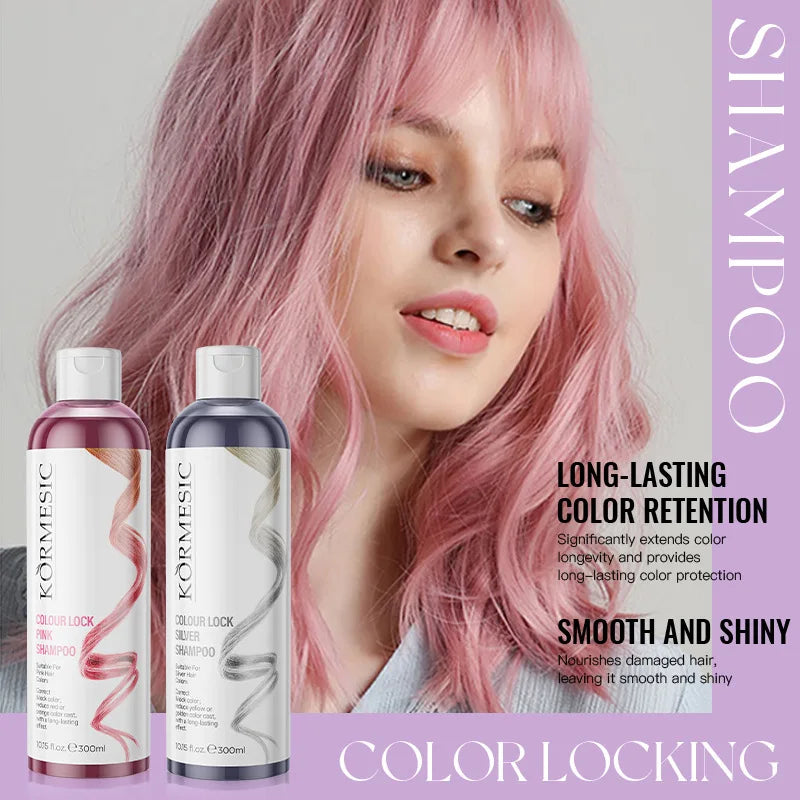 Color Locking Shampoo Pink Silver Purple Color Fixing Hair Shampoo Brightening Cleansing Care Shine Restoration for Dyed 300ml
