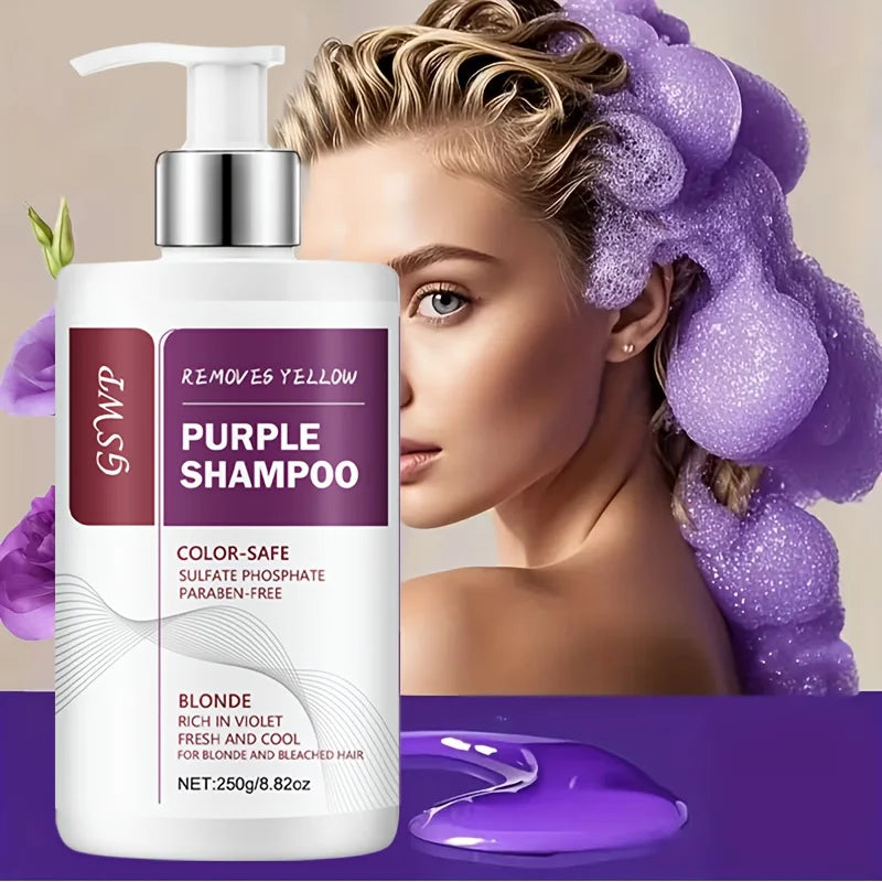 GSWP Yellow-Purple Color-Removing Shampoo, deeply cleanses, moisturizes hair, neutralizes brassy tones, protects dyed hair.250g