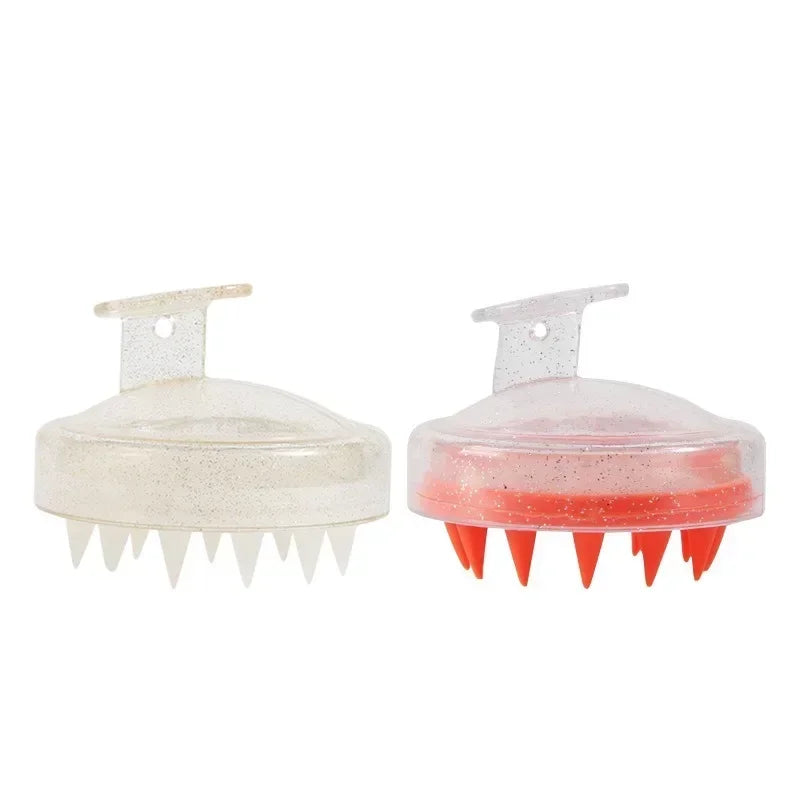 Hair Washing Tool, Scalp Brush, Head Massage Comb, Soft Rubber, Hair Comb, Transparent Sparkling Gold and Silver Shampoo Brush
